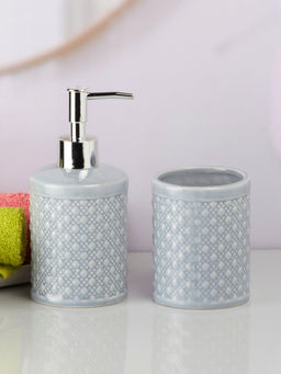 Kookee - Ceramic Toothbrush Holder with Soap Dispenser -Grey (Set of 2)