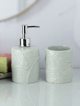 Kookee - Ceramic Toothbrush Holder with Soap Dispenser -Green (Set of 2)