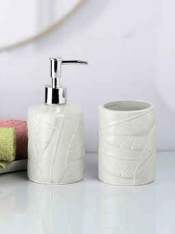 Kookee - Ceramic Toothbrush Holder with Soap Dispenser -White (Set of 2)