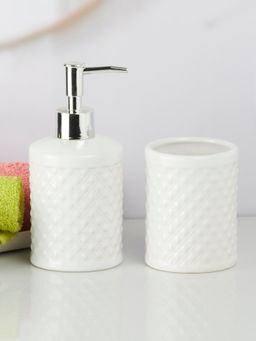 Kookee - Ceramic Toothbrush Holder with Soap Dispenser -White (Set of 2)