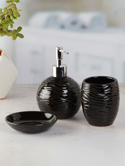 Kookee - Ceramic Toothbrush Holder & Soap Dish with Soap Dispenser -Black (Set of 3)