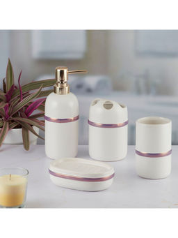 Kookee - Ceramic Toothbrush Holder, Soap Dish & Tumbler with Soap Dispenser -White (Set of 4)