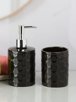 Kookee - Ceramic Toothbrush Holder with Soap Dispenser -Black (Set of 2)