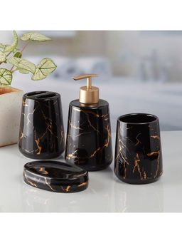 Kookee - Ceramic Toothbrush Holder, Soap Dish & Tumbler with Soap Dispenser -Black (Set of 4)