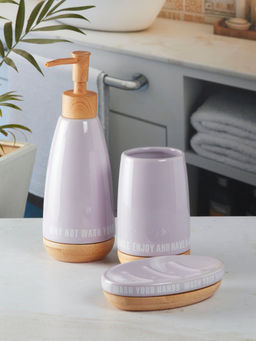 Kookee - Ceramic Toothbrush Holder and Soap Dish with Soap Dispenser -Purple (Set of 3)