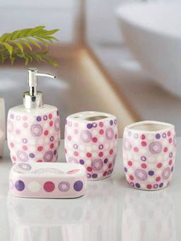 Kookee - Ceramic Toothbrush Holder, Soap Dish & Tumbler with Soap Dispenser -Multi-Color (Set of 4)