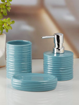 Kookee - Ceramic Toothbrush Holder & Soap Dish with Soap Dispenser -Blue (Set of 3)