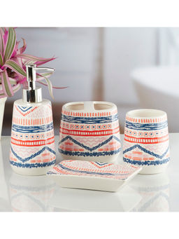 Kookee - Ceramic Toothbrush Holder, Soap Dish & Tumbler with Soap Dispenser -Multi-Color (Set of 4)