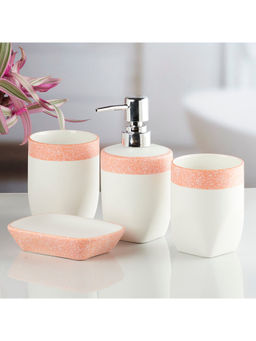 Kookee - Ceramic Toothbrush Holder, Soap Dish & Tumbler with Soap Dispenser -White (Set of 4)