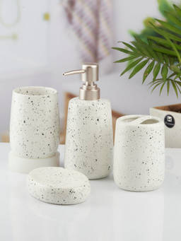 Kookee - Ceramic Toothbrush Holder, Soap Dish & Tumbler with Soap Dispenser -White (Set of 4)