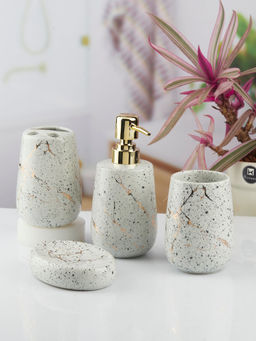 Kookee - Ceramic Toothbrush Holder, Soap Dish & Tumbler with Soap Dispenser -Off White (Set of 4)