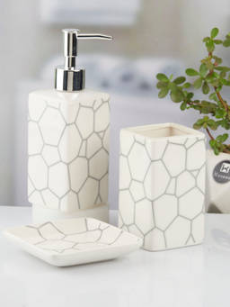 Kookee - Ceramic Toothbrush Holder and Soap Dish with Soap Dispenser -White (Set of 3)