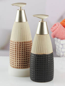 Kookee - Ceramic Soap Dispenser for handwash-Black-Brown (Set of 2)
