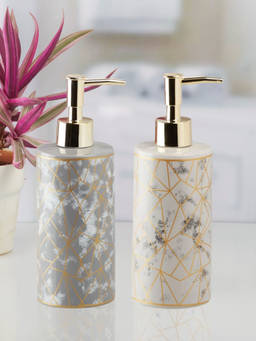 Kookee - Ceramic Soap Dispenser for handwash-Grey-White (Set of 2)