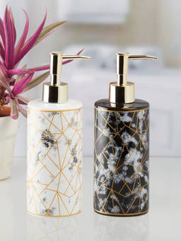 Kookee - Ceramic Soap Dispenser for handwash-White-Black (Set of 2)