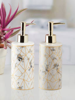 Kookee - Ceramic Soap Dispenser for handwash-White-Grey (Set of 2)
