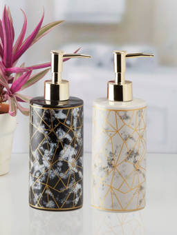 Kookee - Ceramic Soap Dispenser for handwash-Grey-Black (Set of 2)