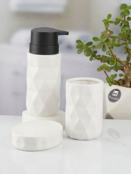Kookee - Ceramic Toothbrush Holder and Soap Dish with Soap Dispenser -White (Set of 3)