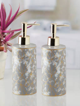 Kookee - Ceramic Soap Dispenser for handwash-Grey-Gold (Set of 2)