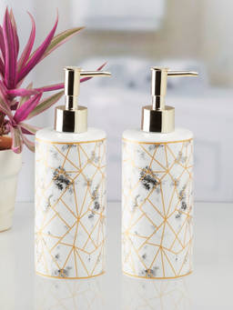 Kookee - Ceramic Soap Dispenser for handwash-White-Gold (Set of 2)