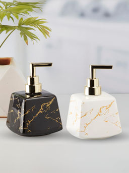Kookee - Ceramic Soap Dispenser for handwash-White-Black (Set of 2)
