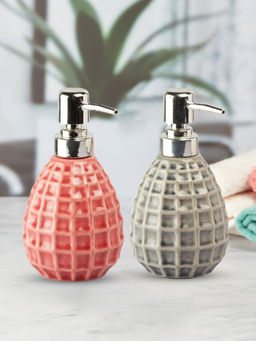 Kookee - Ceramic Soap Dispenser for handwash-Orange-Grey (Set of 2)