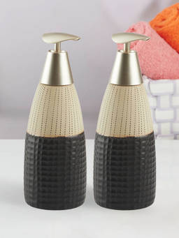 Kookee - Ceramic Soap Dispenser for handwash-Black-Beige (Set of 2)