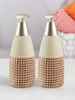Kookee - Ceramic Soap Dispenser for handwash-Brown-Beige (Set of 2)