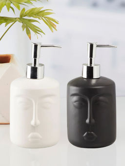 Kookee - Ceramic Soap Dispenser for handwash-White-Black (Set of 2)
