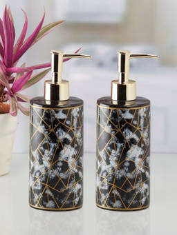 Kookee - Ceramic Soap Dispenser for handwash-Black-Gold (Set of 2)