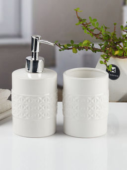 Kookee - Ceramic Toothbrush Holder with Soap Dispenser -White (Set of 2)