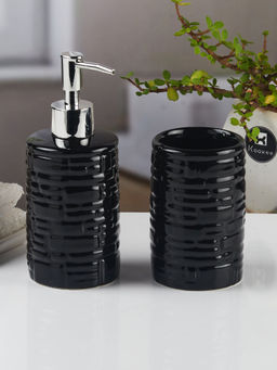 Kookee - Ceramic Toothbrush Holder with Soap Dispenser -Black (Set of 2)