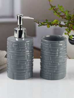 Kookee - Ceramic Toothbrush Holder with Soap Dispenser -Grey (Set of 2)