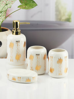 Kookee - Ceramic Toothbrush Holder, Soap Dish & Tumbler with Soap Dispenser -White (Set of 4)