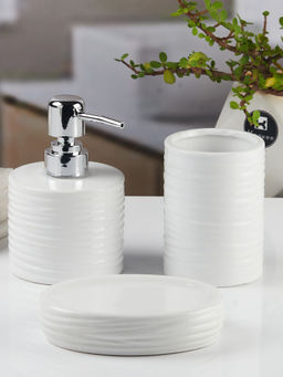 Kookee - Ceramic Toothbrush Holder and Soap Dish with Soap Dispenser -White (Set of 3)