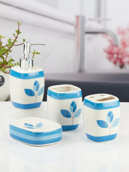 Kookee - Ceramic Toothbrush Holder, Soap Dish & Tumbler with Soap Dispenser -Multi-Color (Set of 4)