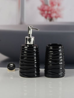 Kookee - Ceramic Toothbrush Holder with Soap Dispenser -Black (Set of 2)