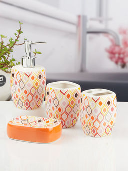 Kookee - Ceramic Toothbrush Holder, Soap Dish & Tumbler with Soap Dispenser -Multi-Color (Set of 4)