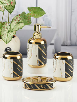 Kookee - Ceramic Toothbrush Holder, Soap Dish & Tumbler with Soap Dispenser -Multi-Color (Set of 4)