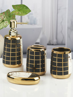 Kookee - Ceramic Toothbrush Holder, Soap Dish & Tumbler with Soap Dispenser -Multi-Color (Set of 4)