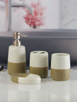 Kookee - Ceramic Toothbrush Holder, Soap Dish & Tumbler with Soap Dispenser -Multi-Color (Set of 4)