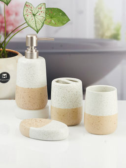 Kookee - Ceramic Toothbrush Holder, Soap Dish & Tumbler with Soap Dispenser -White (Set of 4)
