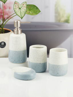 Kookee - Ceramic Toothbrush Holder, Soap Dish & Tumbler with Soap Dispenser -White (Set of 4)