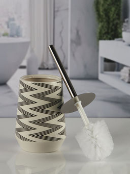 Kookee - Ceramic Toilet Cleaner Brush with Holder for Bathroom- White (Set of 2)