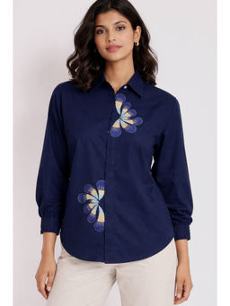 Amoh - Navy Blue Petal Embroidered Shirt