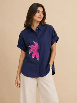 Amoh - Navy Blue Wildflower Shirt