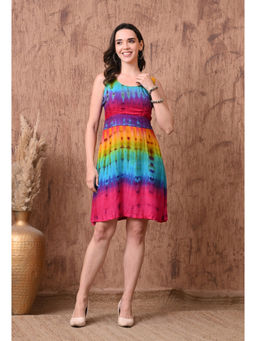 SILSELAH - Women's Rainbow Tie-Dye Sleeveless Dress