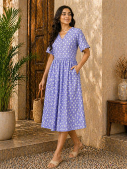 SILSELAH - Women's Stylish Purple A-Line Casual Midi Dress