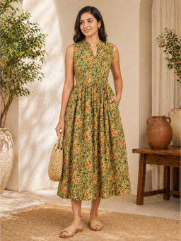 SILSELAH - Women's Stylish Ethnic Paisley Print A-Line Midi Dress
