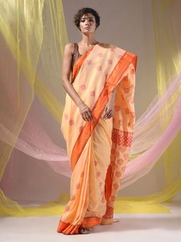 CHARUKRITI - Cream Silk Matka Soft Handloom Woven Saree with Unstitched Blouse